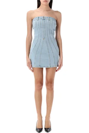 MUGLER Sukienki, Kobieta, Niebieski, S, Denim, Sukienka gorsetowa z denimu w spiralnym wzorze