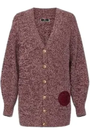 Elisabetta Franchi Swetry, Kobieta, brązowy, M, Wełna, Kardigan Bordeaux Cream Mottled