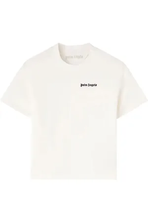 Palm Angels Koszulki, Kobieta, Beżowy, XS, Bawełna, Dopasowany T-shirt z Klasycznym Logo