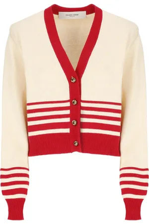 Golden Goose Swetry, Kobieta, Beżowy, S, Beżowy Bawełniany Sweter z Dekoltem w serek