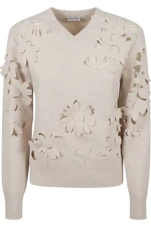 Burberry Swetry, Kobieta, Biały, S, Wełna, Dzianina z dekoltem w serek