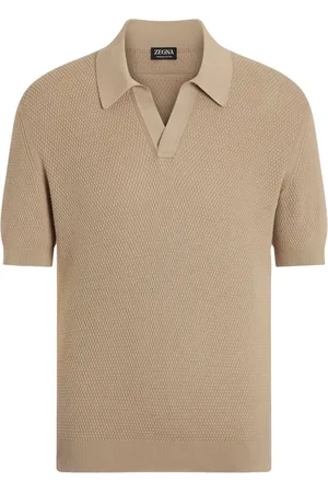 Ermenegildo Zegna Koszulki, Mężczyzna, Beżowy, M, Polo T-shirt Ribbed Hem