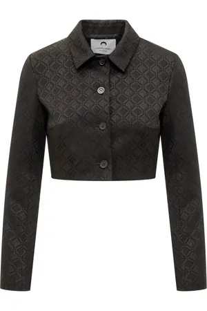 Marine Serre Kurtki, Kobieta, Czarny, S, Wełna, Krótka kurtka Moon Diamant Jacquard