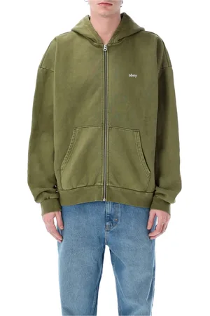 Obey Bluzy, Mężczyzna, Zielony, S, Stylowy Zip Hoodie w kolorze pigmentu