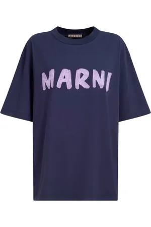 Marni Koszulki, Kobieta, Niebieski, S, Bawełna, T-shirt z nadrukiem logo z okrągłym dekoltem