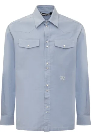 Palm Angels Koszule, Mężczyzna, Niebieski, S, Bawełna, Koszulka Monogram LS z Kolekcji Stylish