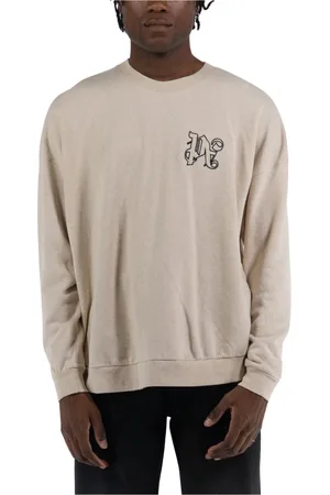 Palm Angels Bluzy, Mężczyzna, Beżowy, XL, Bawełna, Lniany sweter crewneck z monogramem