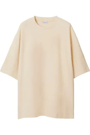 Burberry Koszulki, Mężczyzna, Beżowy, S, Bawełna, T-shirt z okrągłym dekoltem z żakardowym logo i wykończeniem frotte