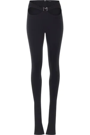 MUGLER Spodnie, Kobieta, Czarny, S, Legginsy z wycięciami i logo z przodu