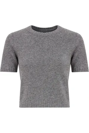 Maison Margiela Swetry, Kobieta, Szary, M, Wełna, Dzianinowy sweter z okrągłym dekoltem i prążkowanym wykończeniem