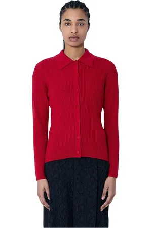 DRIES VAN NOTEN Swetry, Kobieta, Czerwony, L, Sweter z żebrowanym splotem i guzikami