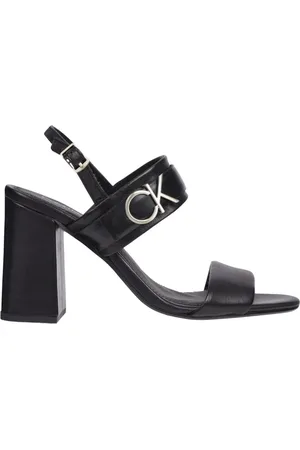 Calvin Klein Buty, Kobieta, Czarny, 36 EU, Skóra, Czarne sandały na słupku