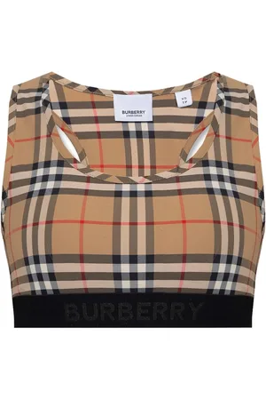 Burberry Sport, Kobieta, Beżowy, S, Sportowy biustonosz w kratę Vintage
