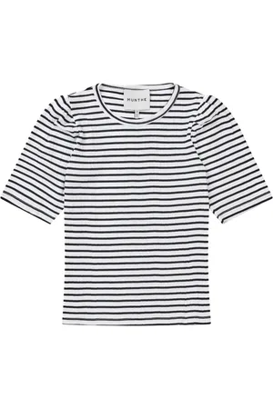 Munthe Koszulki, Kobieta, Czarny, 2XL, Bawełna, Pasiasty T-shirt z bufiastymi rękawami