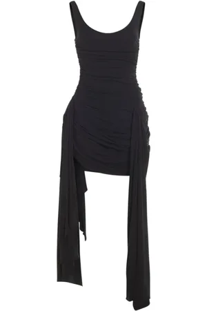 MUGLER Sukienki, Kobieta, Czarny, S, Czarna drapowana sukienka z falbanami