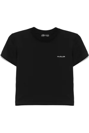MUGLER Koszulki, Kobieta, Czarny, S, Bawełna, T-shirt z logo przy dekolcie typu Crew Neck