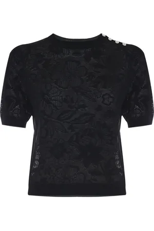 Kocca Swetry, Kobieta, Czarny, XL, Efekt Koronki Stylowa Bluzka T-shirt