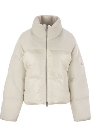 Moose Knuckles Kurtki, Kobieta, Biały, S, Nylon, Krótka Kurtka Puchowa z Kapturem