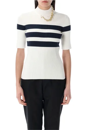 Jean Paul Gaultier Swetry, Kobieta, Biały, L, Pasowany Sweter Paski Biały Ss 25