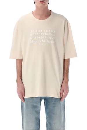 Maison Margiela Koszulki, Mężczyzna, Beżowy, M, Logo Print T-shirt Oversized