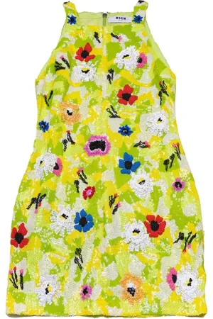 Msgm Sukienki, Kobieta, Żółty, S, Tiul, Wielokolorowa Sukienka z Tiulu