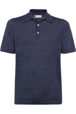 Brunello Cucinelli Koszulki, Mężczyzna, Niebieski, 2XL, Bawełna, Koszulka Polo o Teksturze Slub z Prążkowanym Kołnierzykiem