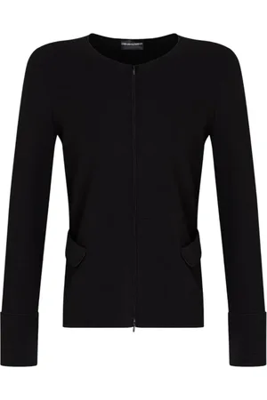 Emporio Armani Bluzy, Kobieta, Czarny, L, Czarna Kurtka Jersey Ottoman z Pełnym Zamkiem