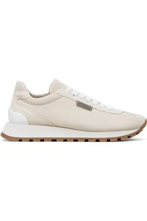 Brunello Cucinelli Buty, Kobieta, Beżowy, 40 EU, Zamsz, Zamszowe Sneakersy z Łańcuszkiem Monili