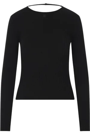 Courrèges Swetry, Kobieta, Czarny, S, Prążkowany sweter z haftowanym logo