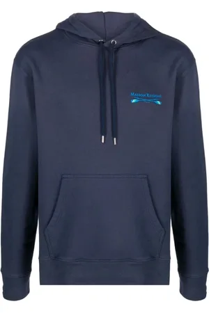 Maison Kitsuné Bluzy, Mężczyzna, Niebieski, L, Bawełna, Bluza z kapturem Oars Logo