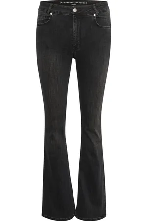 My Essential Wardrobe Jeansy, Kobieta, Czarny, W26 L34, Bawełna, Czarne spodnie dżinsowe z wysokim stanem i rozszerzanymi nogawkami