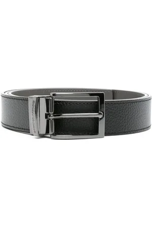 Emporio Armani Akcesoria, Mężczyzna, Czarny, ONE SIZE, Skóra, Dwustronny pasek ze skóry groszkowanej z klamrą w kolorze gunmetal