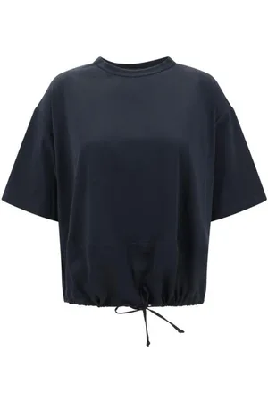 Fabiana Filippi Koszulki, Kobieta, Niebieski, S, T-shirt z jedwabnymi detalami przy dekolcie