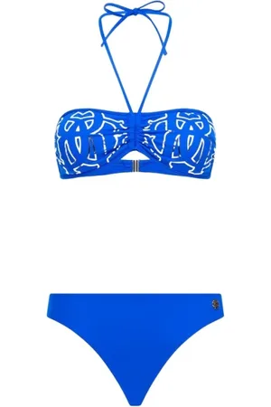 Roberto Cavalli Stroje kąpielowe, Kobieta, Niebieski, XS, Monogram Bikini z Dekoltem typu Halter