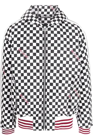 Palm Angels Bluzy, Mężczyzna, Biały, S, Rozpinana bluza z kołnierzem Damier