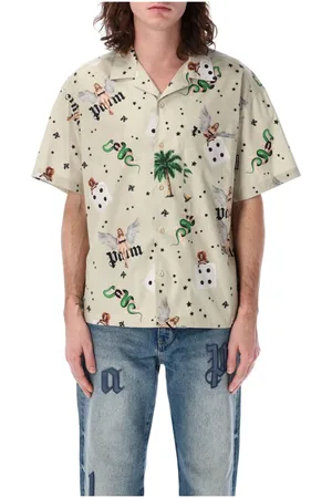 Palm Angels Koszule, Mężczyzna, Wielobarwność, L, Bawełna, Koszulka w stylu retro bowling z kokardą
