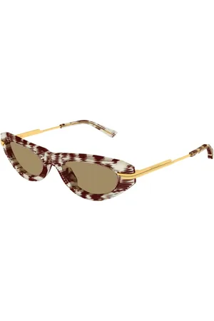 Bottega Veneta Akcesoria, unisex, Wielobarwność, ONE SIZE, Len, Owalne okulary przeciwsłoneczne z metalowymi detalami
