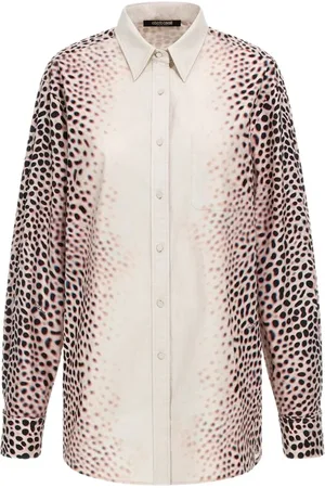 Roberto Cavalli Bluzki, Kobieta, Beżowy, XS, Koszula z nadrukiem rekina kobieca