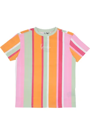Karl Kani Koszulki, Mężczyzna, Wielobarwność, M, T-shirt w Paski Damski Pomarańczowy