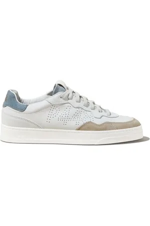 P448 Buty, Mężczyzna, Wielobarwność, 40 EU, Skóra, Białe Sneakersy z Beżowym Noskiem i Niebieską Piętą