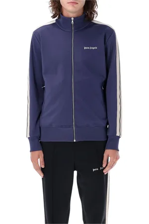 Palm Angels Bluzy, Mężczyzna, Niebieski, L, Poliester, Granatowa dzianinowa kurtka dresowa Aw 23