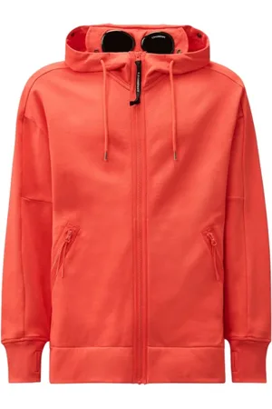 C.P. Company Kurtki, Mężczyzna, Czerwony, L, Diagonal Fleece Goggle Bluza z Kapturem Sweatshirt