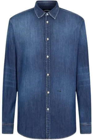 Dsquared2 Koszule, Mężczyzna, Niebieski, M, Bawełna, Swobodna koszula jeansowa