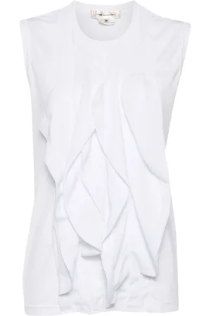 Comme des Garçons Koszulki, Kobieta, Biały, M, Biała bluzka bez rękawów z falbanami