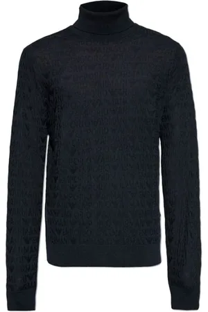 Emporio Armani Swetry, Mężczyzna, Niebieski, 2XL, Golf z logo z wysokim kołnierzem