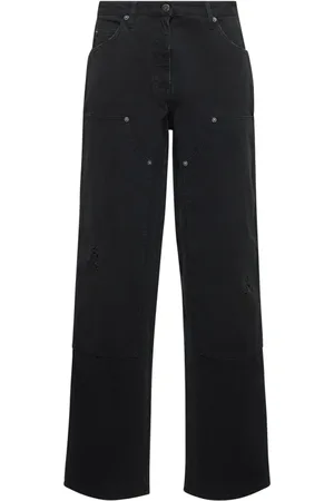 Golden Goose Spodnie, Kobieta, Czarny, S, Bawełna, Bawełniane spodnie distressed z gwiazdami
