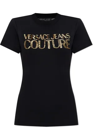 VERSACE Koszulki, Kobieta, Czarny, L, Cekiny, T-shirt z wycięciem z tyłu