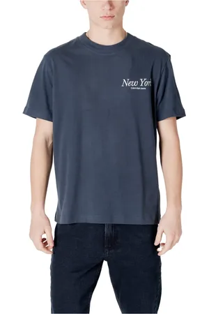 Calvin Klein Koszulki, Mężczyzna, Niebieski, XL, Niebieski T-shirt z Bawełny Okrągły Dekolt Krótki Rękaw