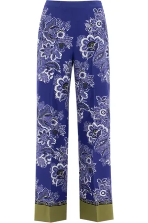 Etro Spodnie, Kobieta, Niebieski, L, Jedwabne spodnie palazzo Crepe de Chine