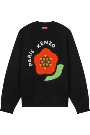 Kenzo Swetry, Mężczyzna, Czarny, L, Czarny sweter z wełny z grafiką wstawki
